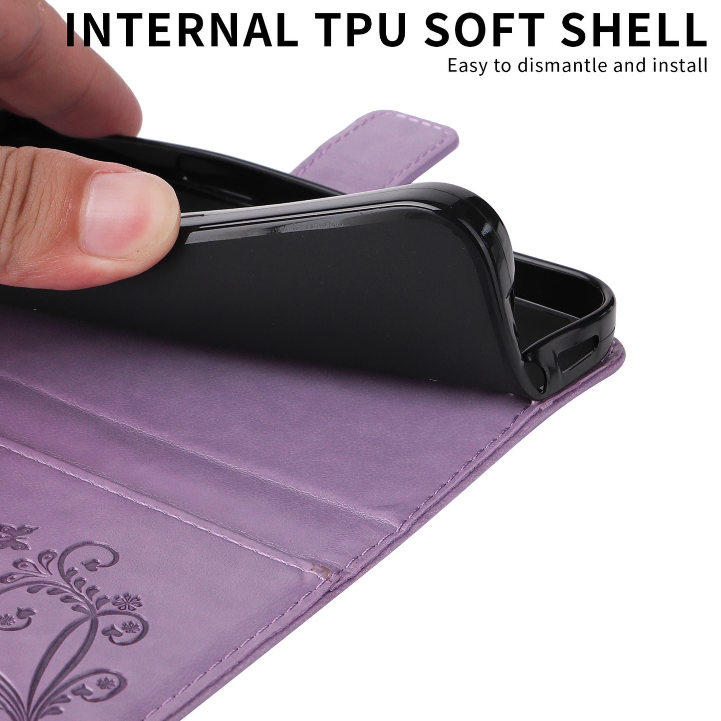 For Oppo Reno14 Pro 5G (China) / Oppo Reno14 Pro 5G (Global) Wallet Case Floral Butterfly Imprinted Leather Phone Cover Stand - Light Purple