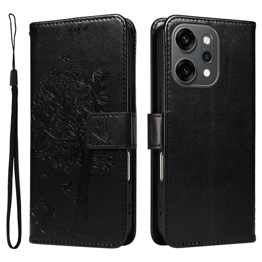 For Oppo Reno14 Pro 5G (China) / Oppo Reno14 Pro 5G (Global) Phone Case with Stand Cat Tree Pattern Leather Wallet Mobile Cover -  Black