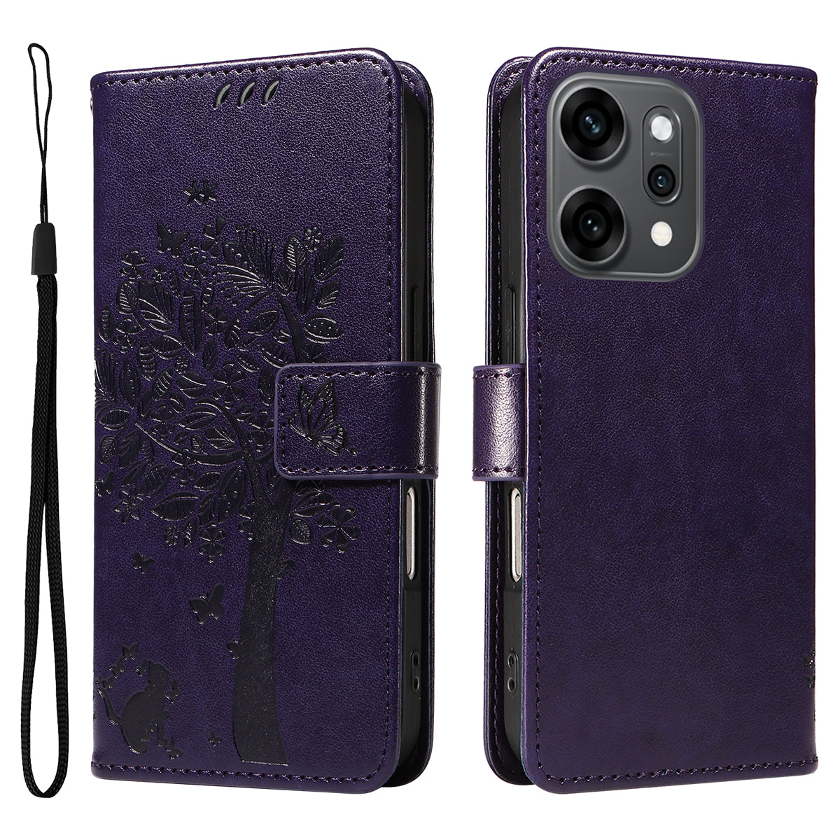 For Oppo Reno14 Pro 5G (China) / Oppo Reno14 Pro 5G (Global) Phone Case with Stand Cat Tree Pattern Leather Wallet Mobile Cover - Purple