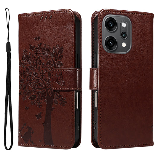 For Oppo Reno14 Pro 5G (China) / Oppo Reno14 Pro 5G (Global) Phone Case with Stand Cat Tree Pattern Leather Wallet Mobile Cover - Coffee