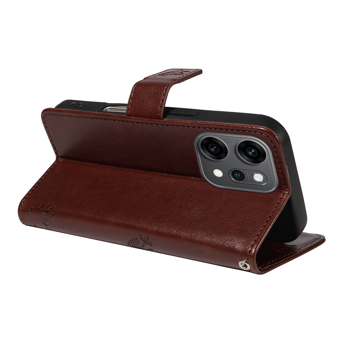 For Oppo Reno14 Pro 5G (China) / Oppo Reno14 Pro 5G (Global) Phone Case with Stand Cat Tree Pattern Leather Wallet Mobile Cover - Coffee