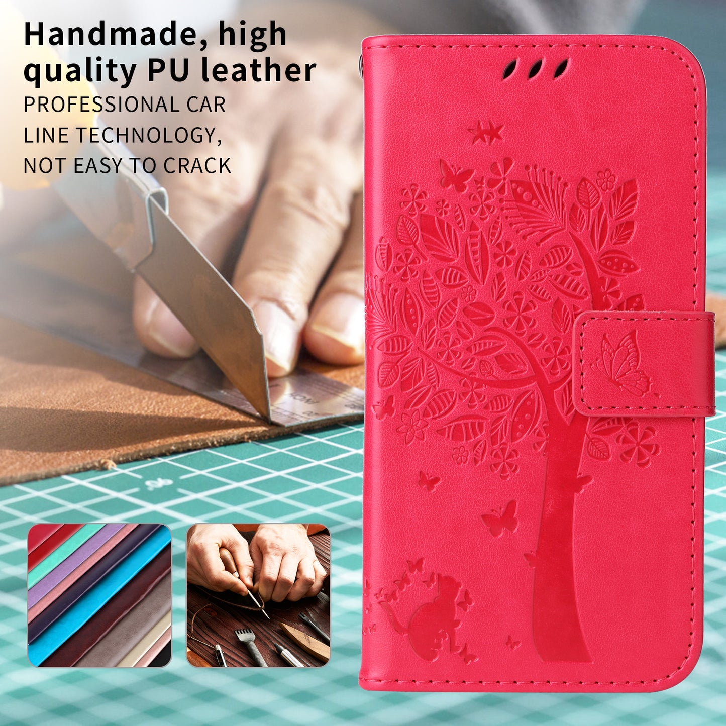 For Oppo Reno14 Pro 5G (China) / Oppo Reno14 Pro 5G (Global) Phone Case with Stand Cat Tree Pattern Leather Wallet Mobile Cover - Rose