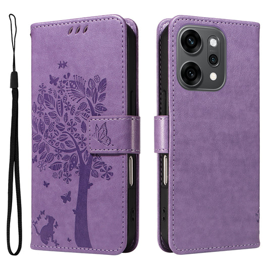 For Oppo Reno14 Pro 5G (China) / Oppo Reno14 Pro 5G (Global) Phone Case with Stand Cat Tree Pattern Leather Wallet Mobile Cover -  Light Purple