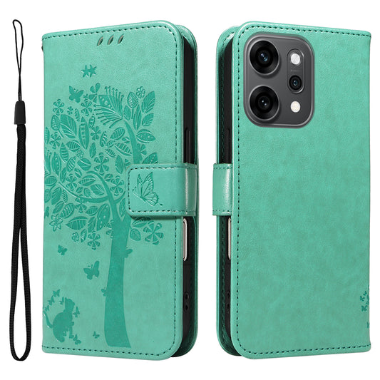 For Oppo Reno14 Pro 5G (China) / Oppo Reno14 Pro 5G (Global) Phone Case with Stand Cat Tree Pattern Leather Wallet Mobile Cover - Green