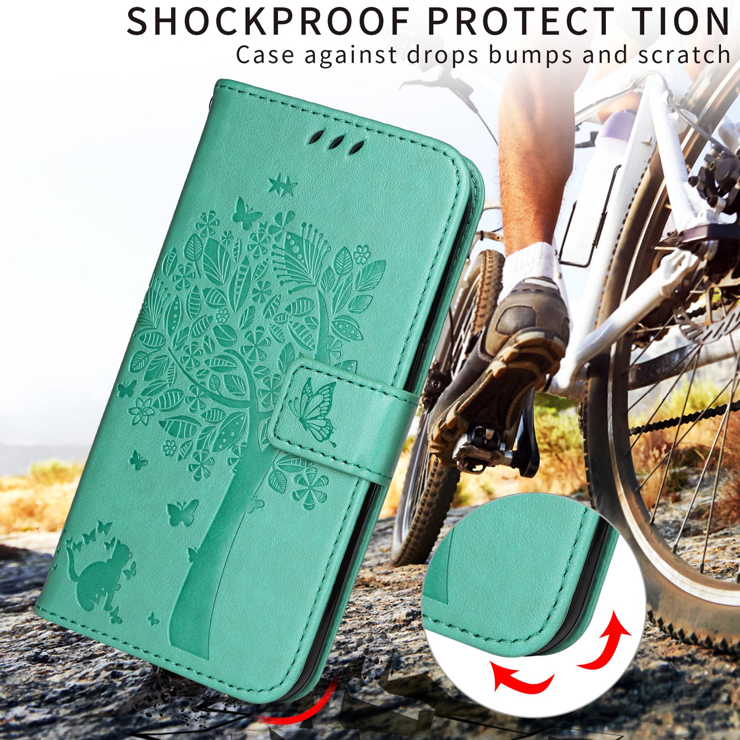 For Oppo Reno14 Pro 5G (China) / Oppo Reno14 Pro 5G (Global) Phone Case with Stand Cat Tree Pattern Leather Wallet Mobile Cover - Green