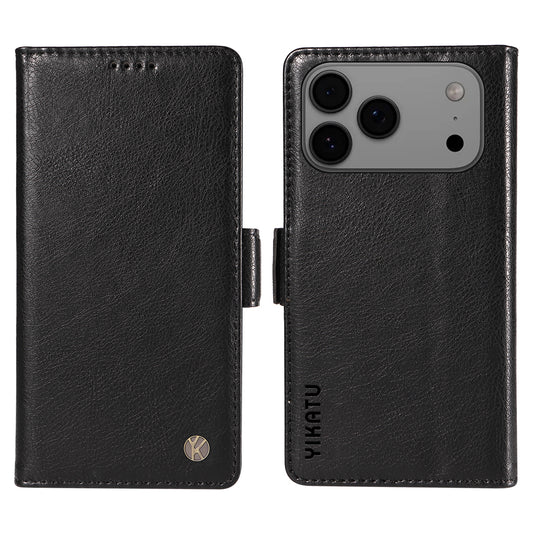 For iPhone 17 Pro Max Case YIKATU YK-007 Litchi Texture PU Leather Wallet Phone Cover - Black