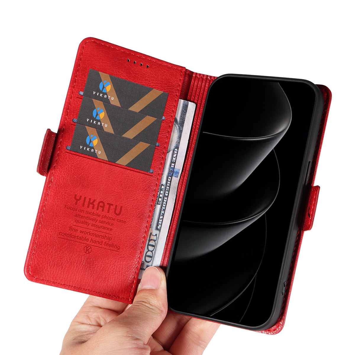 For iPhone 17 Pro Max Case YIKATU YK-007 Litchi Texture PU Leather Wallet Phone Cover - Red