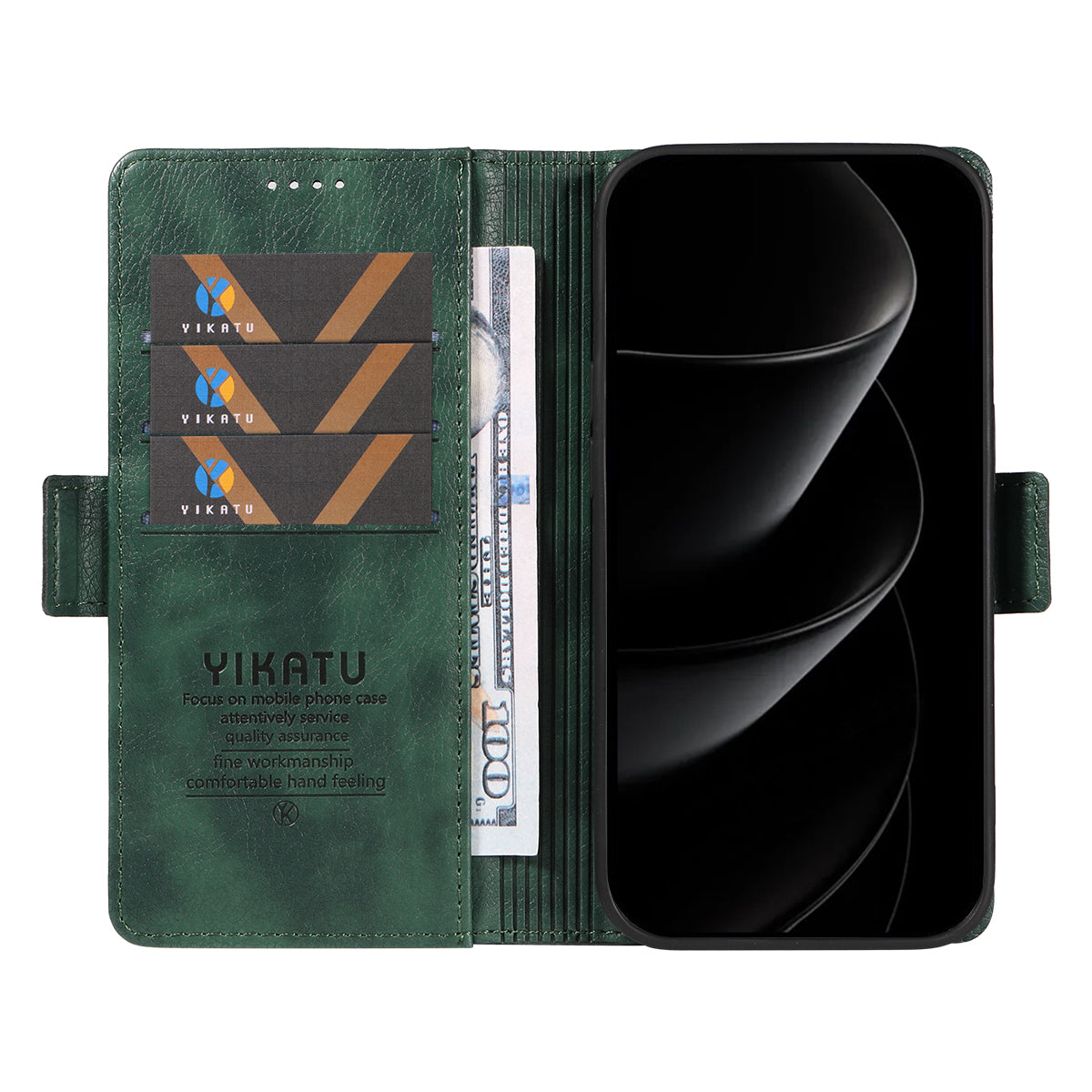 For iPhone 17 Pro Max Case YIKATU YK-007 Litchi Texture PU Leather Wallet Phone Cover - Green