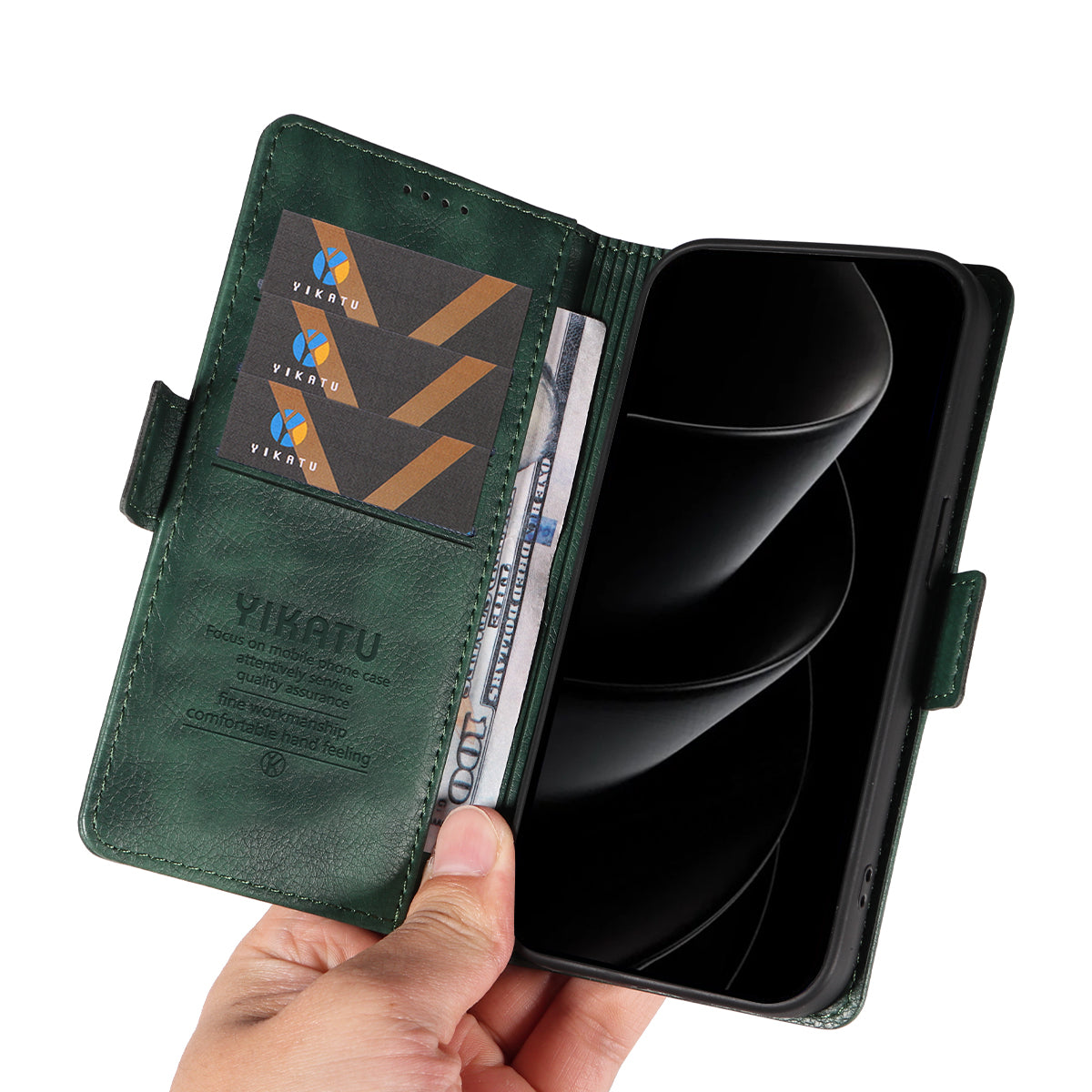 For iPhone 17 Pro Max Case YIKATU YK-007 Litchi Texture PU Leather Wallet Phone Cover - Green