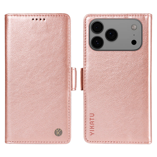 For iPhone 17 Pro Max Case YIKATU YK-007 Litchi Texture PU Leather Wallet Phone Cover - Rose Gold