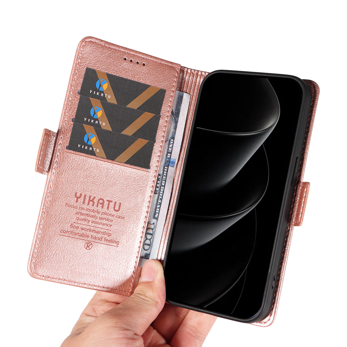 For iPhone 17 Pro Max Case YIKATU YK-007 Litchi Texture PU Leather Wallet Phone Cover - Rose Gold