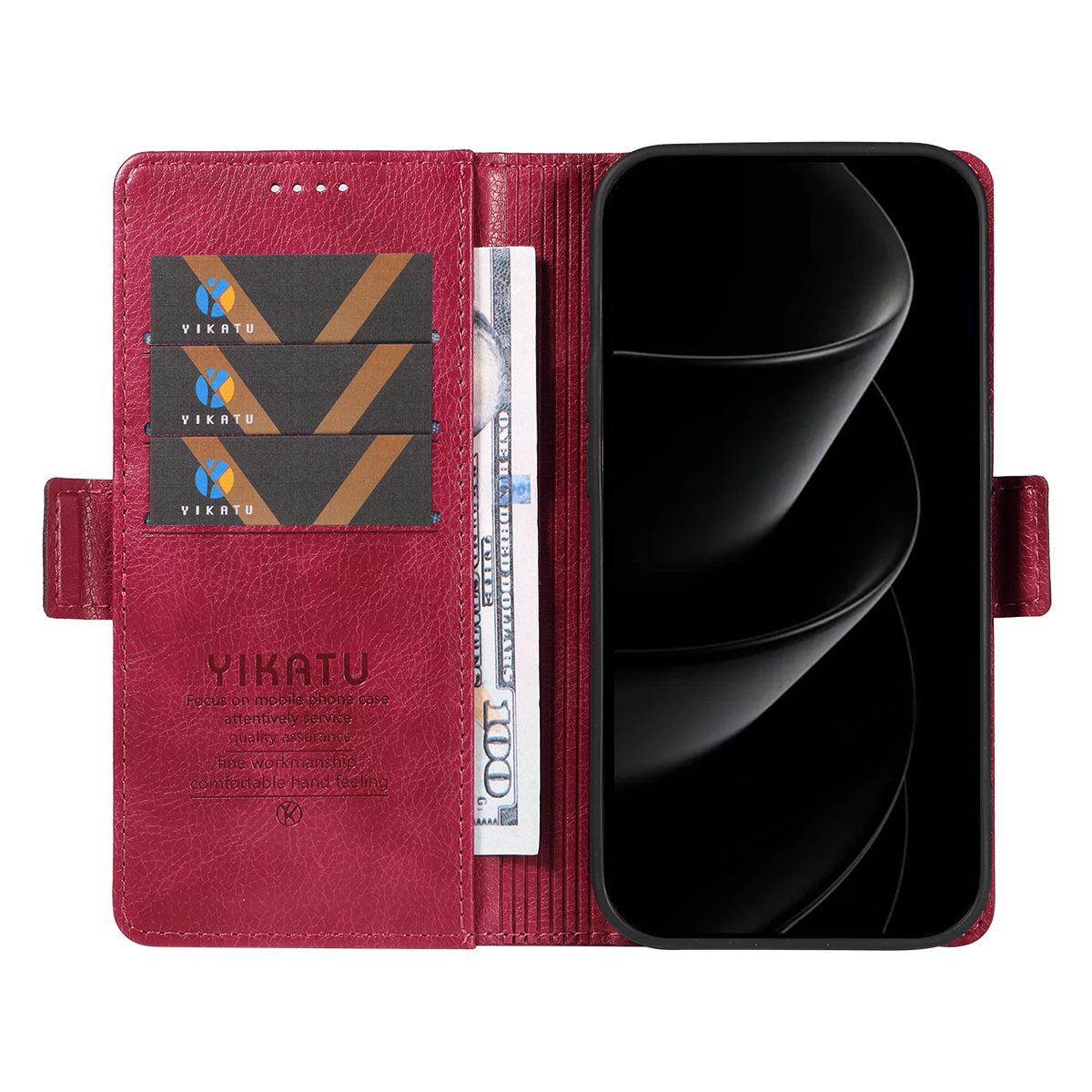 For iPhone 17 Pro Max Case YIKATU YK-007 Litchi Texture PU Leather Wallet Phone Cover - Wine Red