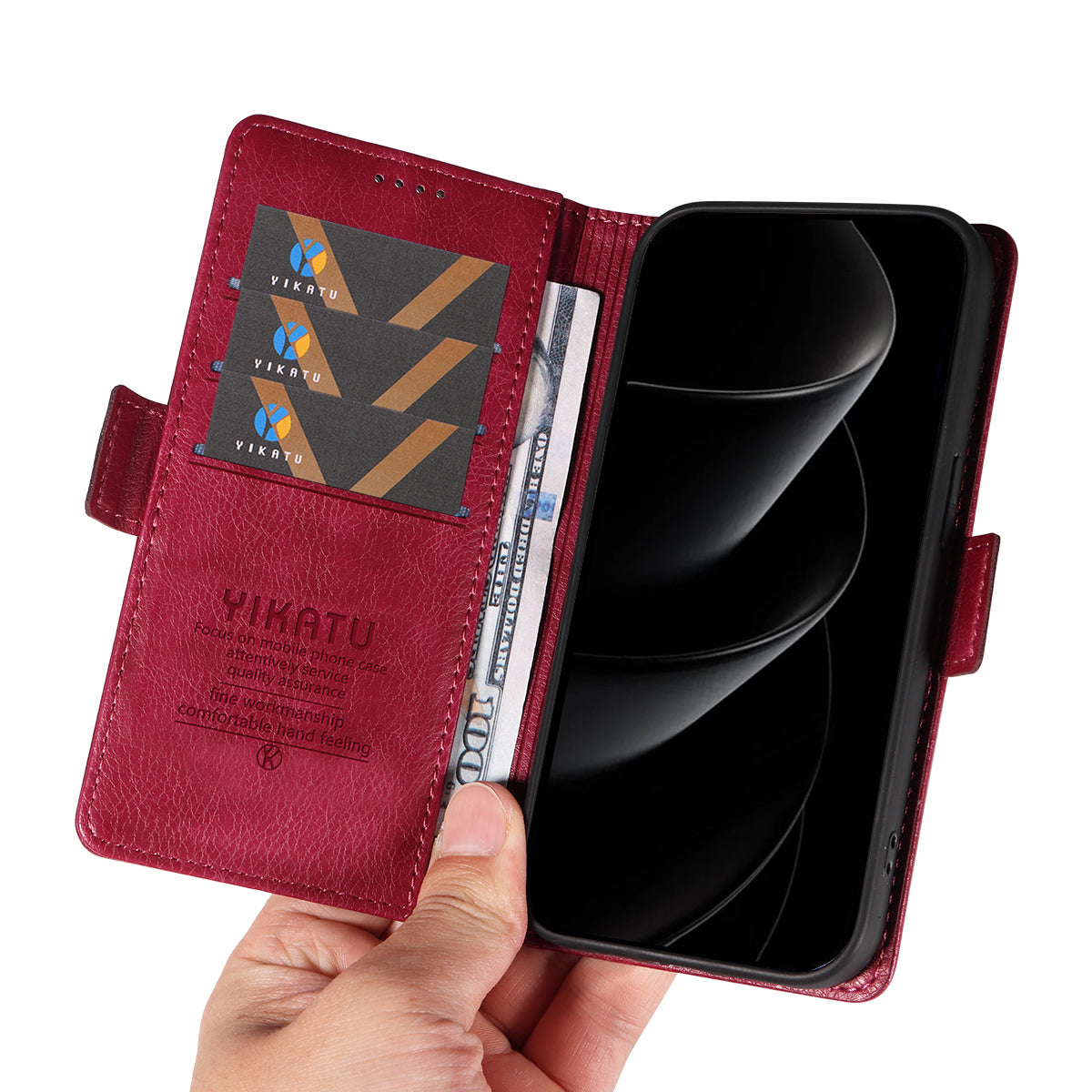 For iPhone 17 Pro Max Case YIKATU YK-007 Litchi Texture PU Leather Wallet Phone Cover - Wine Red