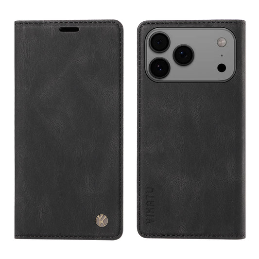 For iPhone 17 Pro Max Leather Cover YIKATU YK-004 Skin-Touch Wallet Phone Cases - Black