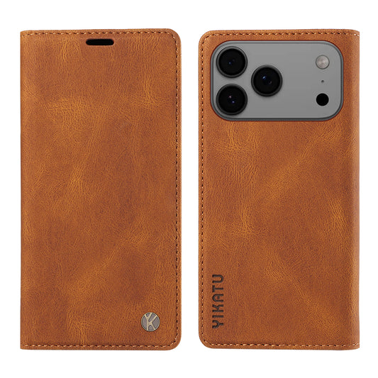 For iPhone 17 Pro Max Leather Cover YIKATU YK-004 Skin-Touch Wallet Phone Cases - Brown