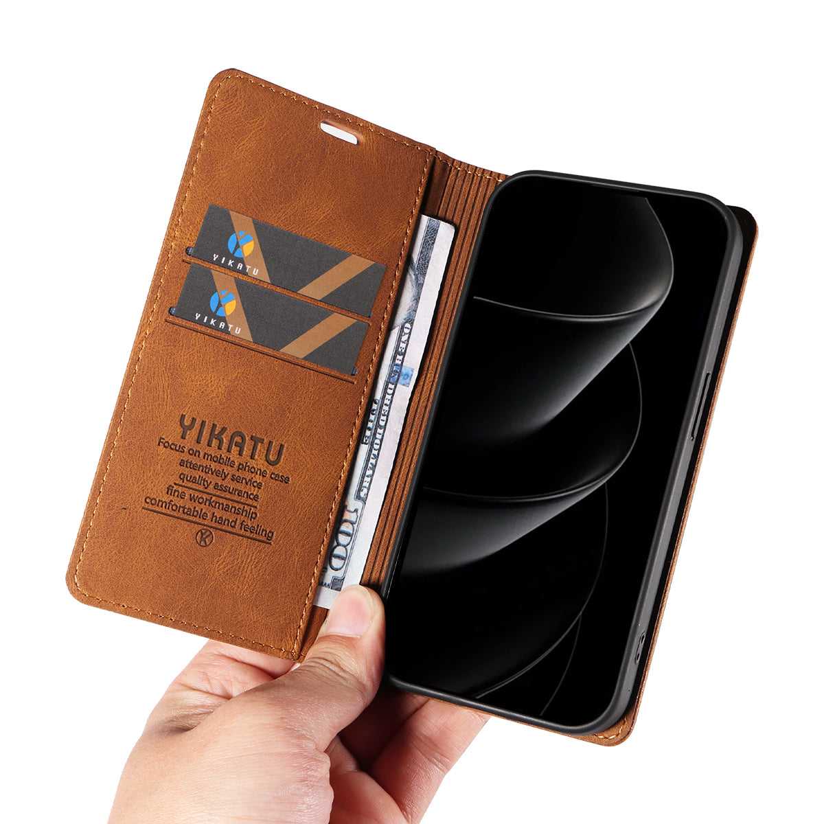 For iPhone 17 Pro Max Leather Cover YIKATU YK-004 Skin-Touch Wallet Phone Cases - Brown