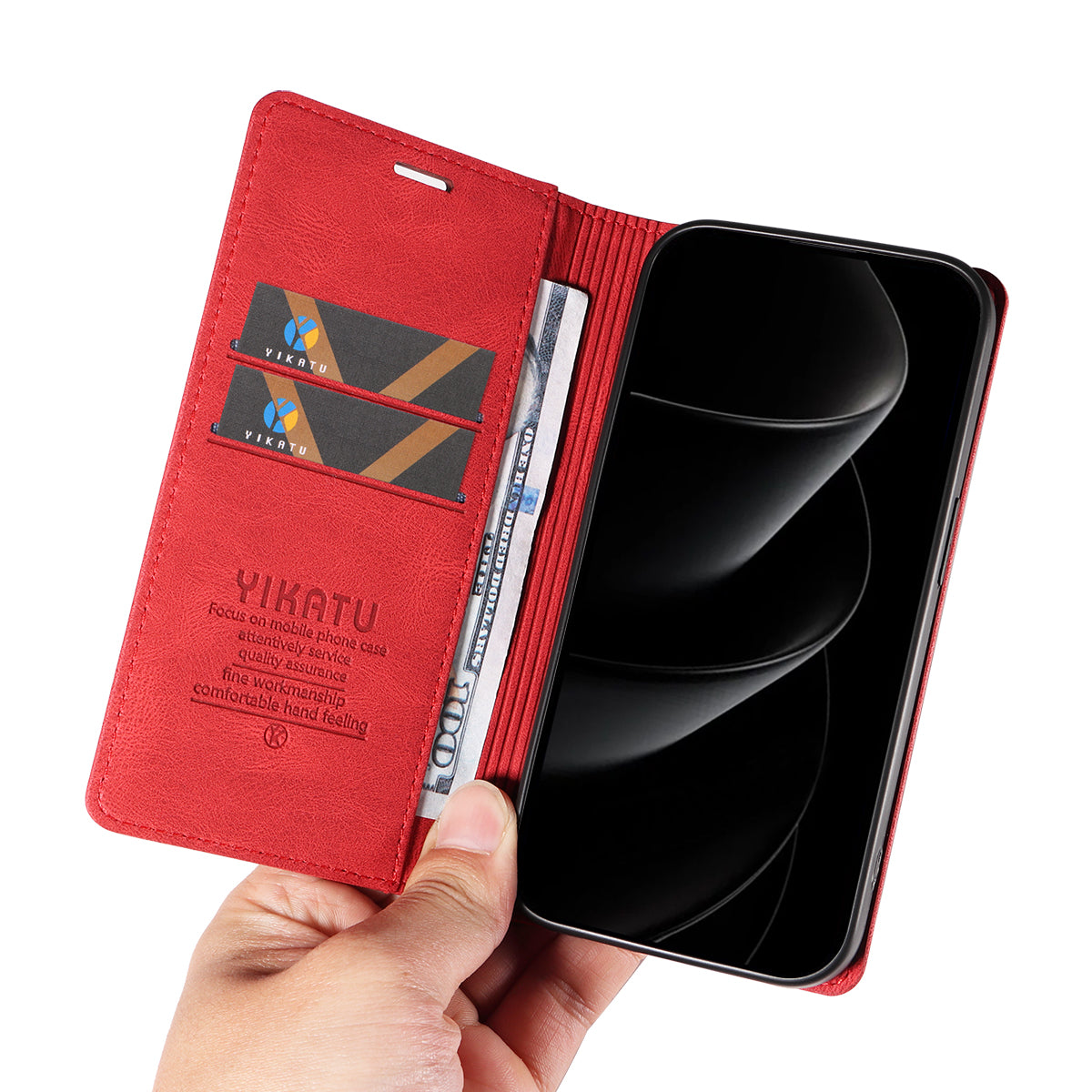 For iPhone 17 Pro Max Leather Cover YIKATU YK-004 Skin-Touch Wallet Phone Cases -  Red
