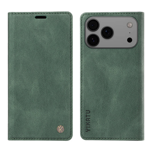 For iPhone 17 Pro Max Leather Cover YIKATU YK-004 Skin-Touch Wallet Phone Cases - Green