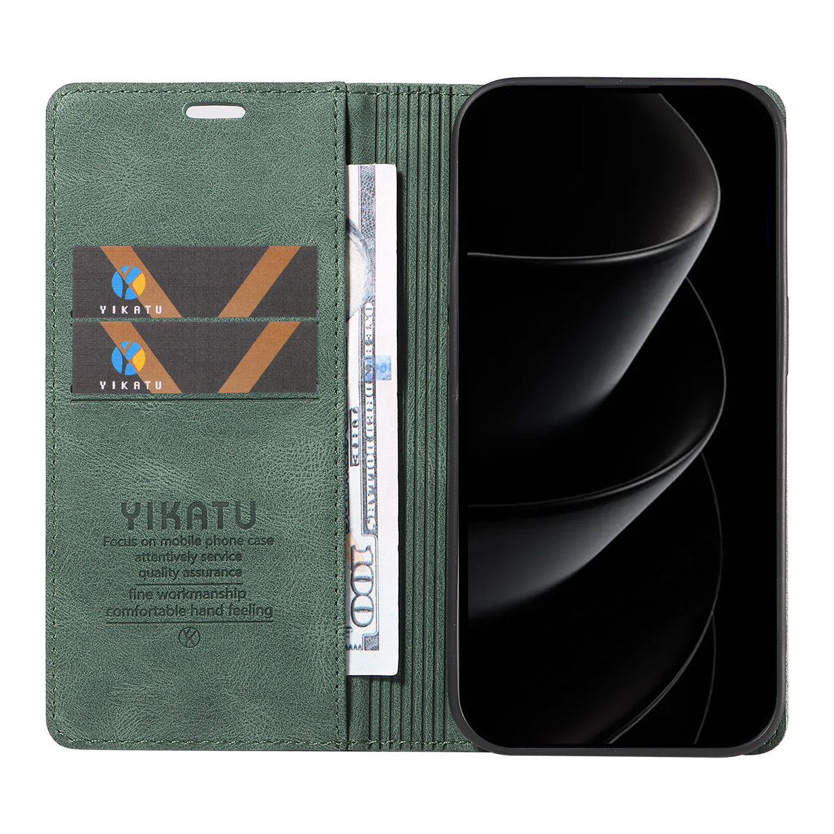 For iPhone 17 Pro Max Leather Cover YIKATU YK-004 Skin-Touch Wallet Phone Cases - Green