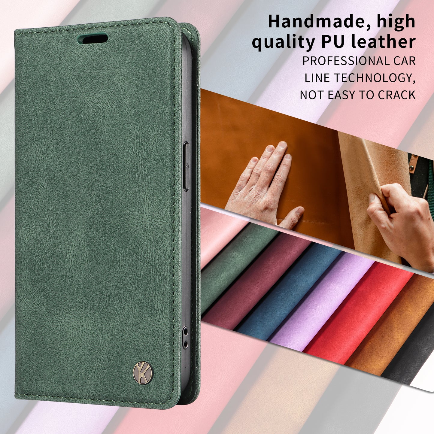 For iPhone 17 Pro Max Leather Cover YIKATU YK-004 Skin-Touch Wallet Phone Cases - Green