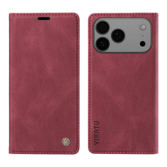 For iPhone 17 Pro Max Leather Cover YIKATU YK-004 Skin-Touch Wallet Phone Cases - Wine Red