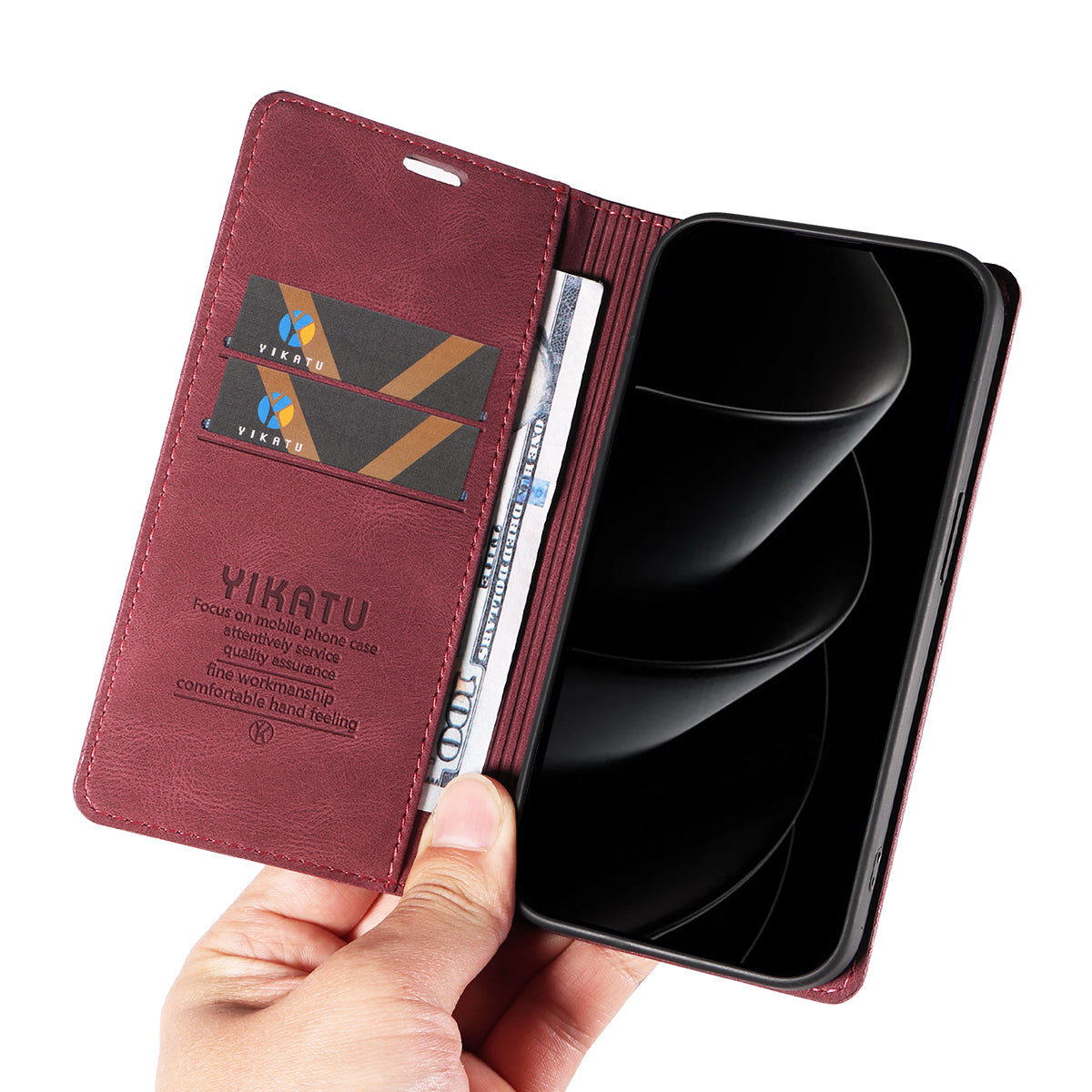 For iPhone 17 Pro Max Leather Cover YIKATU YK-004 Skin-Touch Wallet Phone Cases - Wine Red