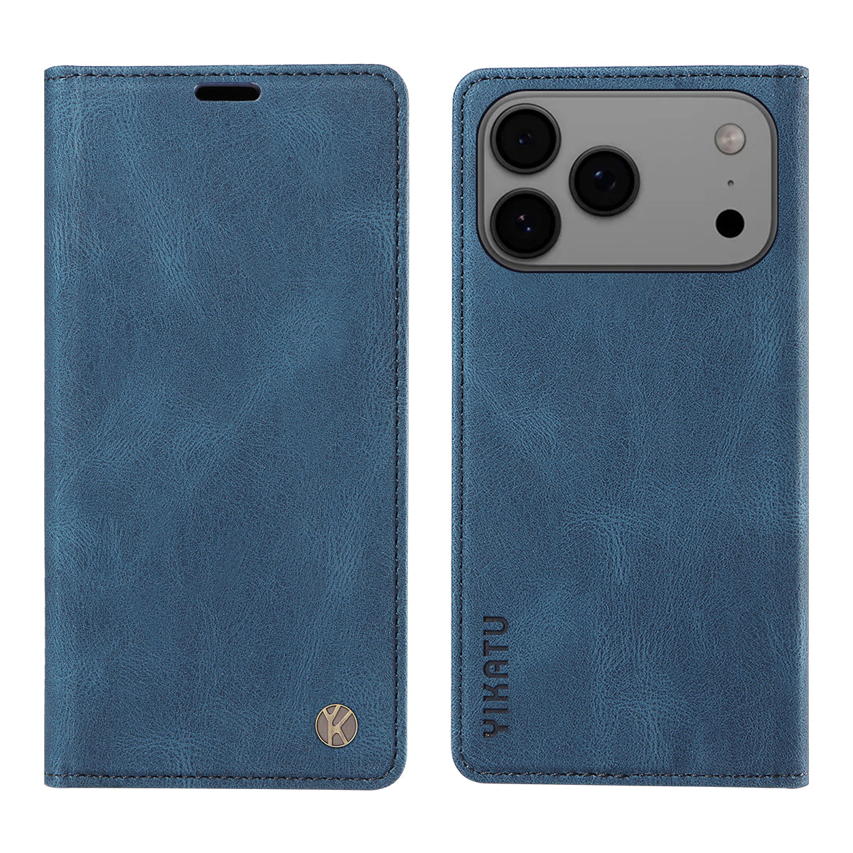 For iPhone 17 Pro Max Leather Cover YIKATU YK-004 Skin-Touch Wallet Phone Cases - Blue