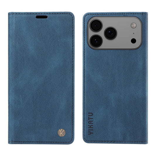 For iPhone 17 Pro Max Leather Cover YIKATU YK-004 Skin-Touch Wallet Phone Cases - Blue
