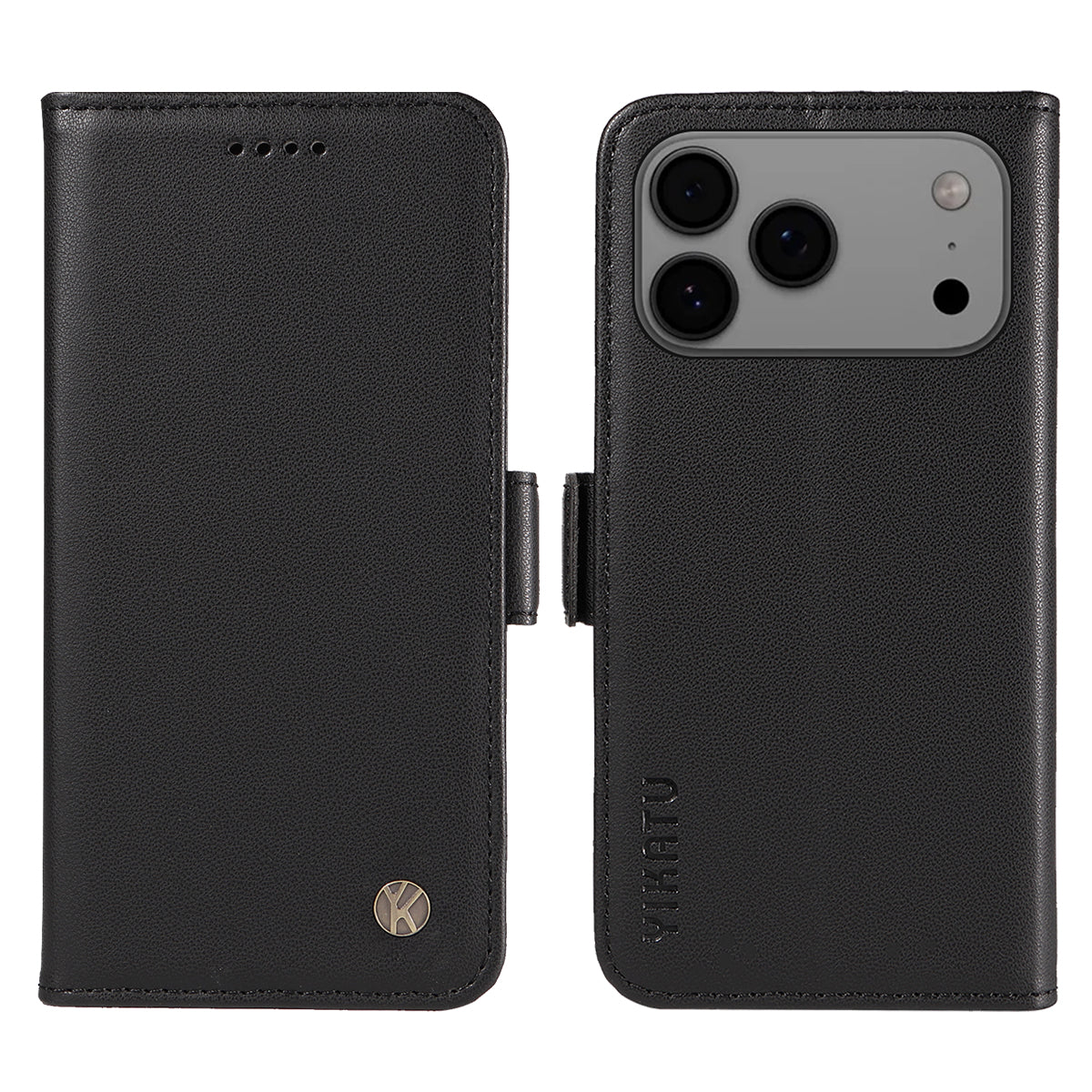 For iPhone 17 Pro Max Wallet Phone Case YIKATU YK-003 Leather Stand Cover -  Black