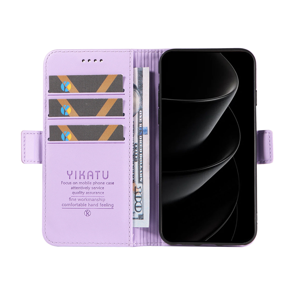 For iPhone 17 Pro Max Wallet Phone Case YIKATU YK-003 Leather Stand Cover -  Light Purple