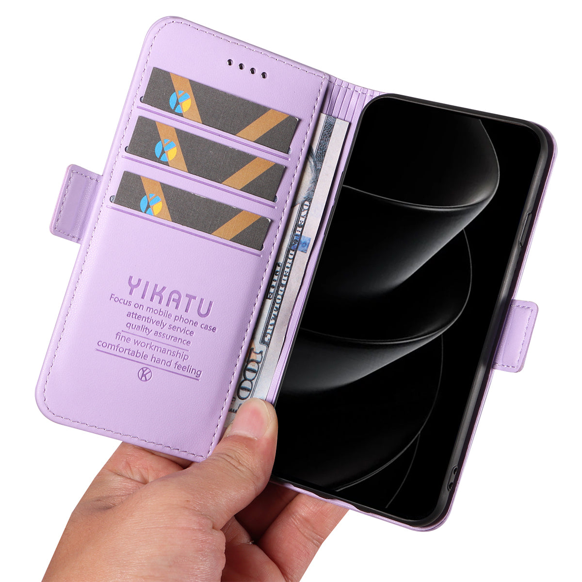 For iPhone 17 Pro Max Wallet Phone Case YIKATU YK-003 Leather Stand Cover -  Light Purple