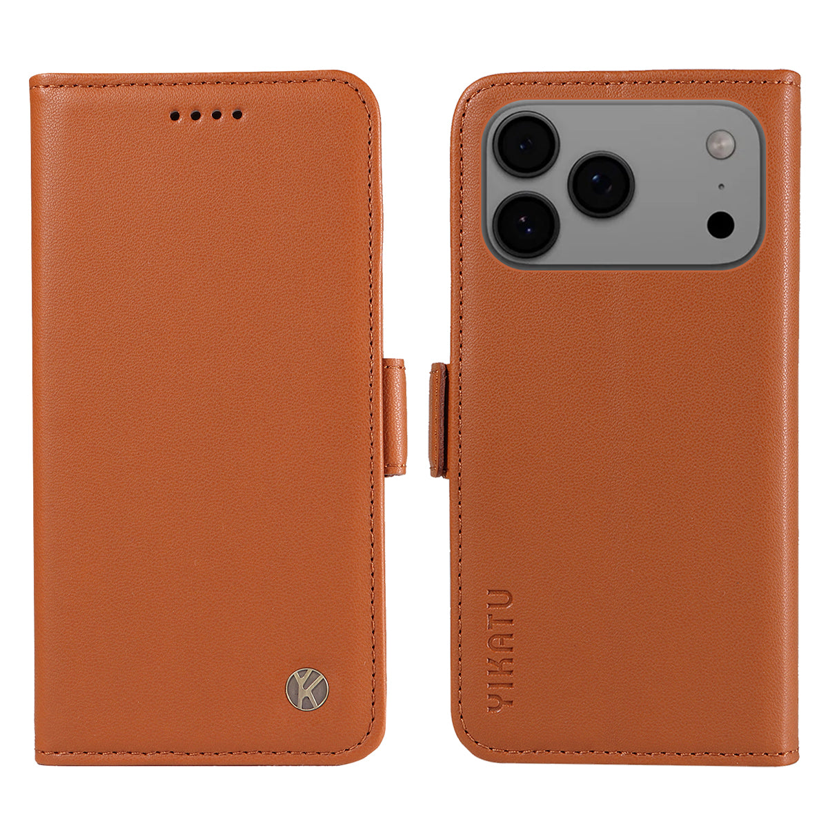 For iPhone 17 Pro Max Wallet Phone Case YIKATU YK-003 Leather Stand Cover - Brown
