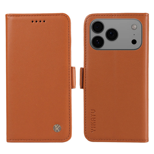 For iPhone 17 Pro Max Wallet Phone Case YIKATU YK-003 Leather Stand Cover - Brown