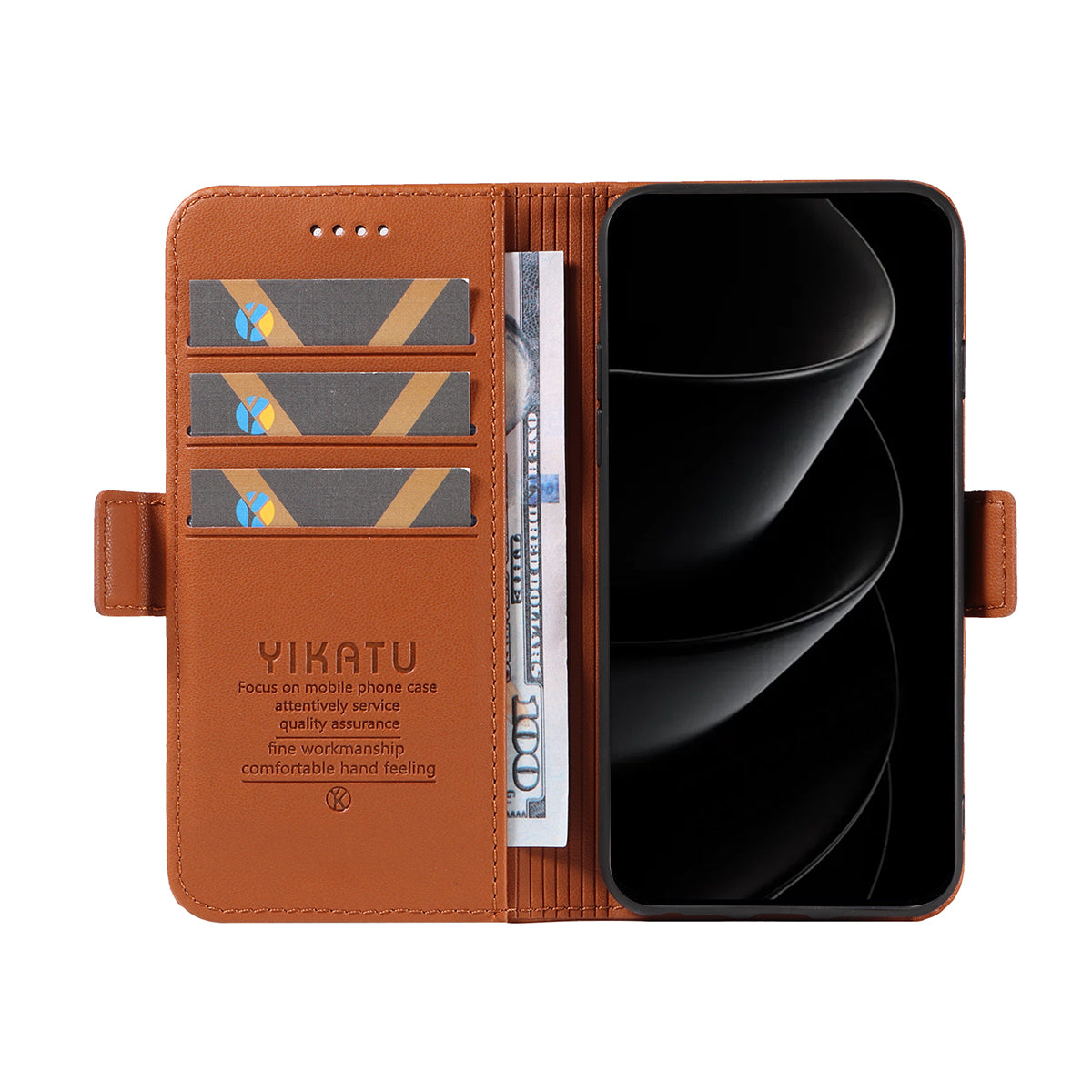 For iPhone 17 Pro Max Wallet Phone Case YIKATU YK-003 Leather Stand Cover - Brown