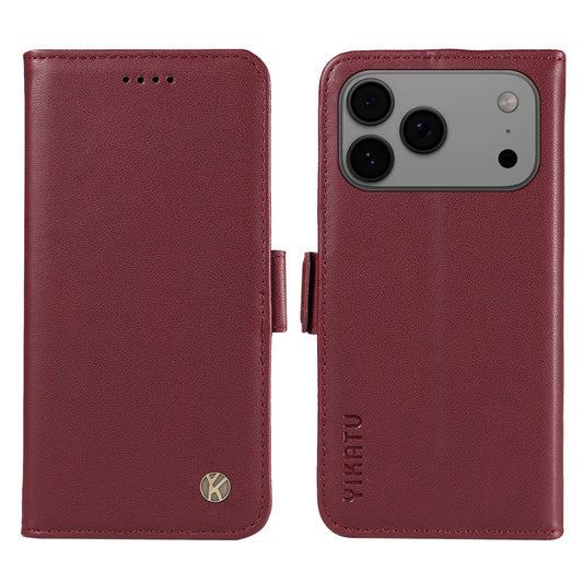 For iPhone 17 Pro Max Wallet Phone Case YIKATU YK-003 Leather Stand Cover - Wine Red