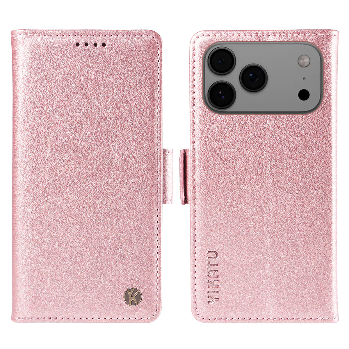 For iPhone 17 Pro Max Wallet Phone Case YIKATU YK-003 Leather Stand Cover - Rose Gold