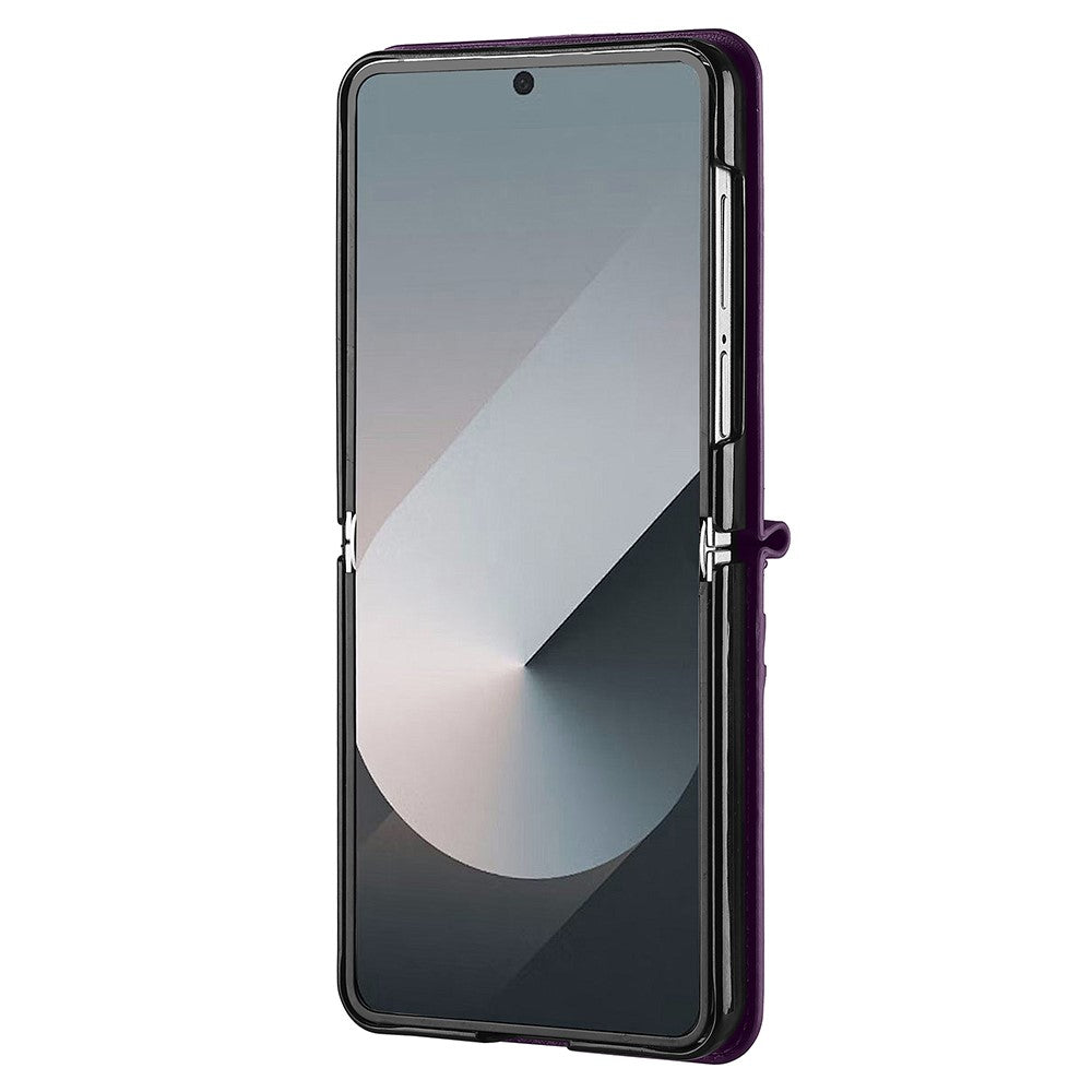 LC.IMEEKE L1 Series For Samsung Galaxy Z Flip7 5G Case Card Holder Leather Phone Cover with Shoulder Strap / Wrist Strap - Purple