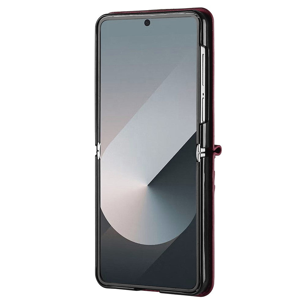 LC.IMEEKE L1 Series For Samsung Galaxy Z Flip7 5G Case Card Holder Leather Phone Cover with Shoulder Strap / Wrist Strap - Red