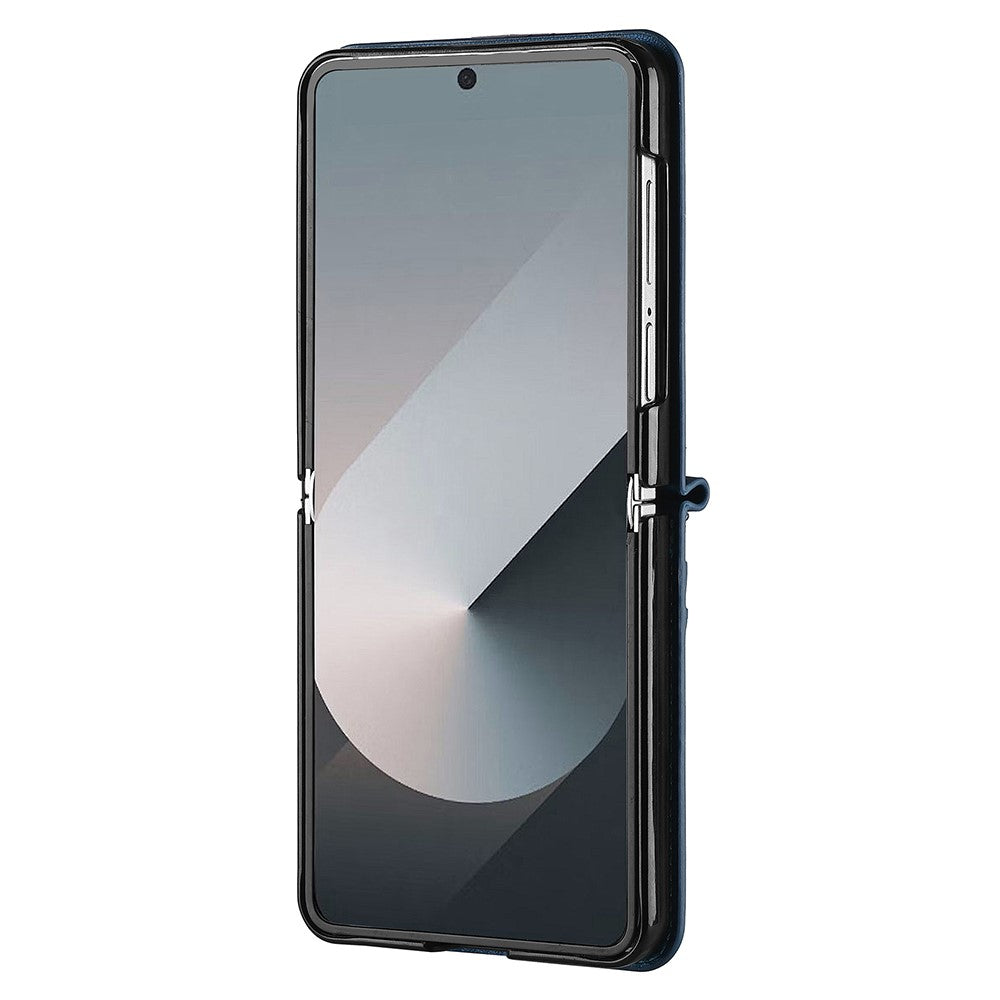 LC.IMEEKE L1 Series For Samsung Galaxy Z Flip7 5G Case Card Holder Leather Phone Cover with Shoulder Strap / Wrist Strap - Blue