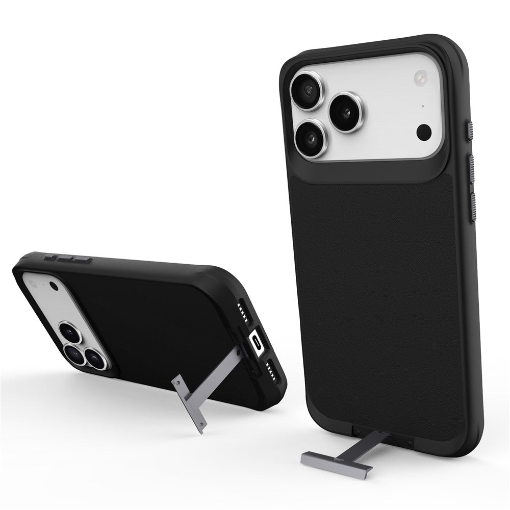 For iPhone 17 Pro Max Magnetic Case PC + TPU Phone Cover with Hidden Kickstand - Black
