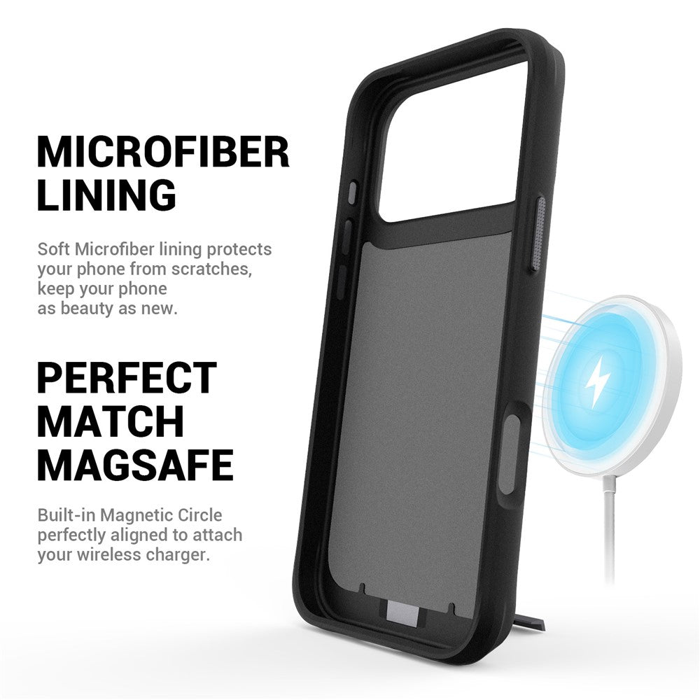 For iPhone 17 Pro Max Magnetic Case PC + TPU Phone Cover with Hidden Kickstand - Black