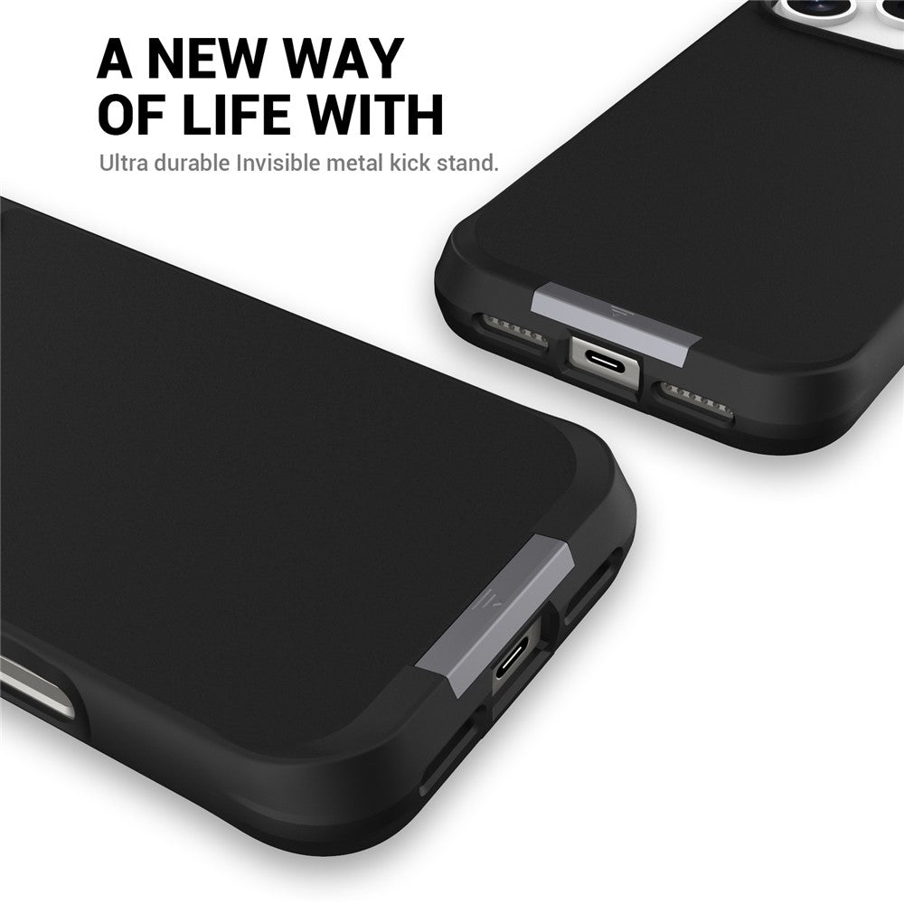 For iPhone 17 Pro Max Magnetic Case PC + TPU Phone Cover with Hidden Kickstand - Black