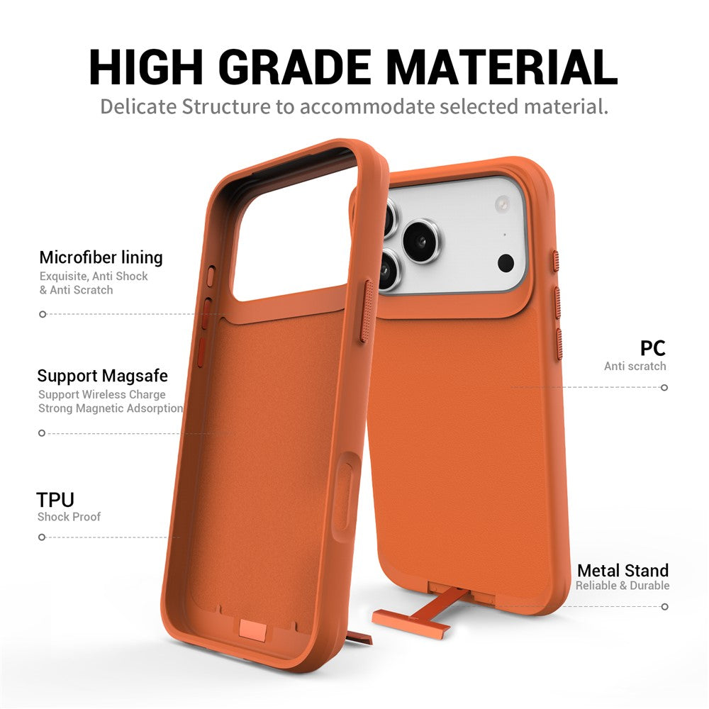 For iPhone 17 Pro Max Magnetic Case PC + TPU Phone Cover with Hidden Kickstand - Orange