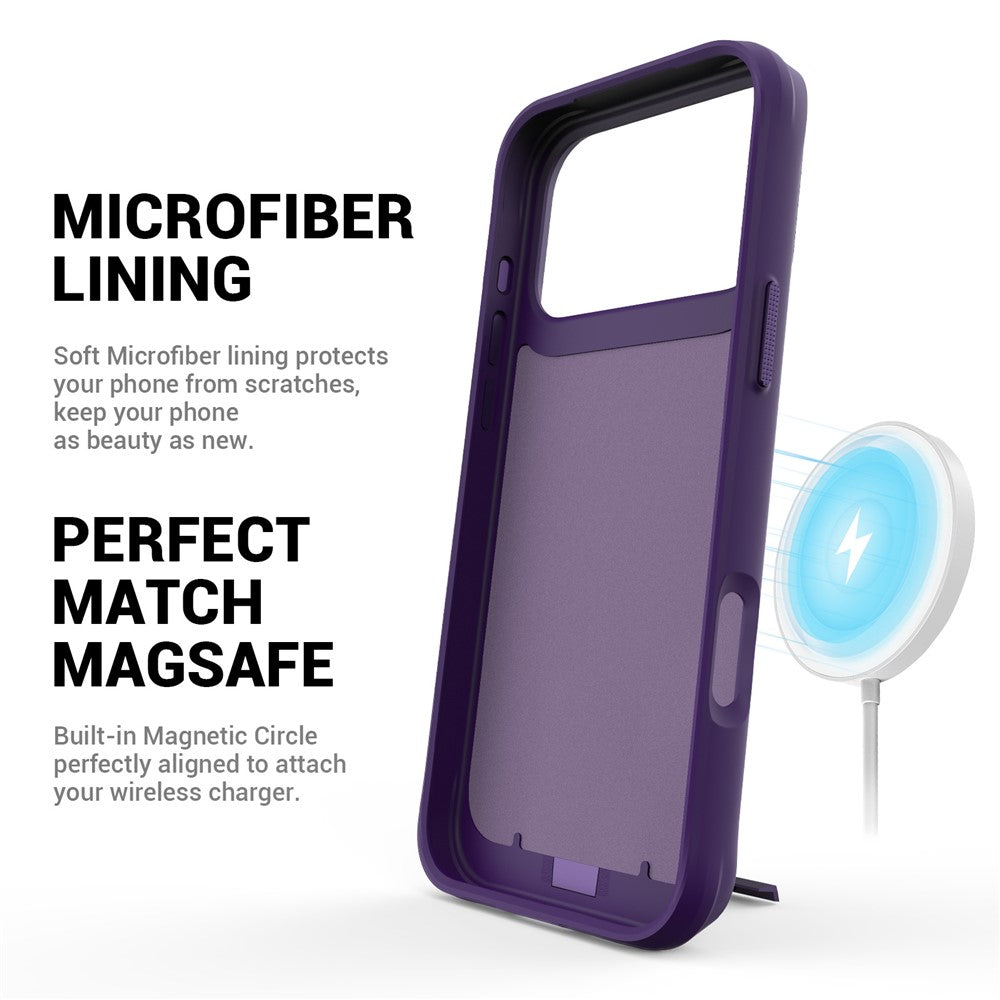 For iPhone 17 Pro Max Magnetic Case PC + TPU Phone Cover with Hidden Kickstand - Purple