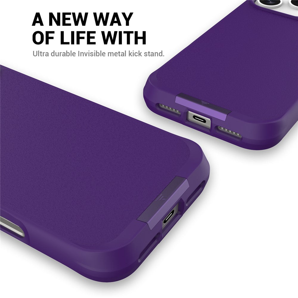 For iPhone 17 Pro Max Magnetic Case PC + TPU Phone Cover with Hidden Kickstand - Purple