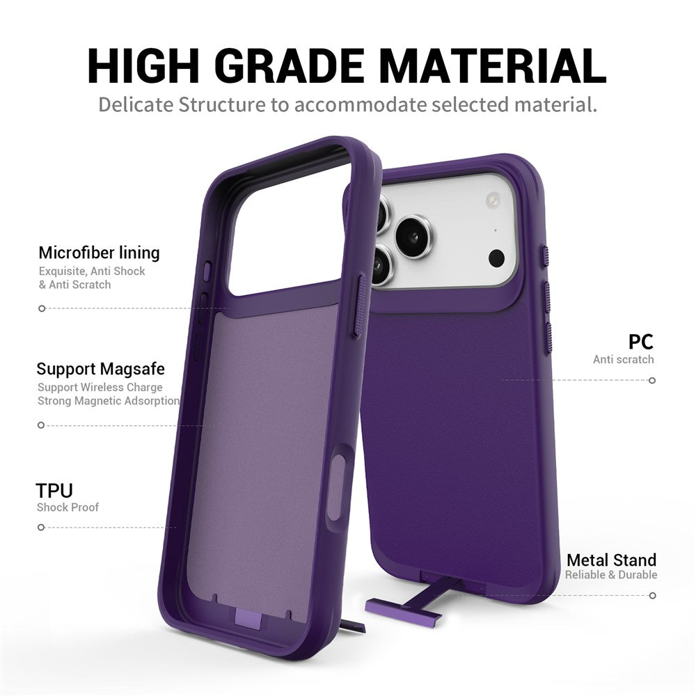 For iPhone 17 Pro Max Magnetic Case PC + TPU Phone Cover with Hidden Kickstand - Purple