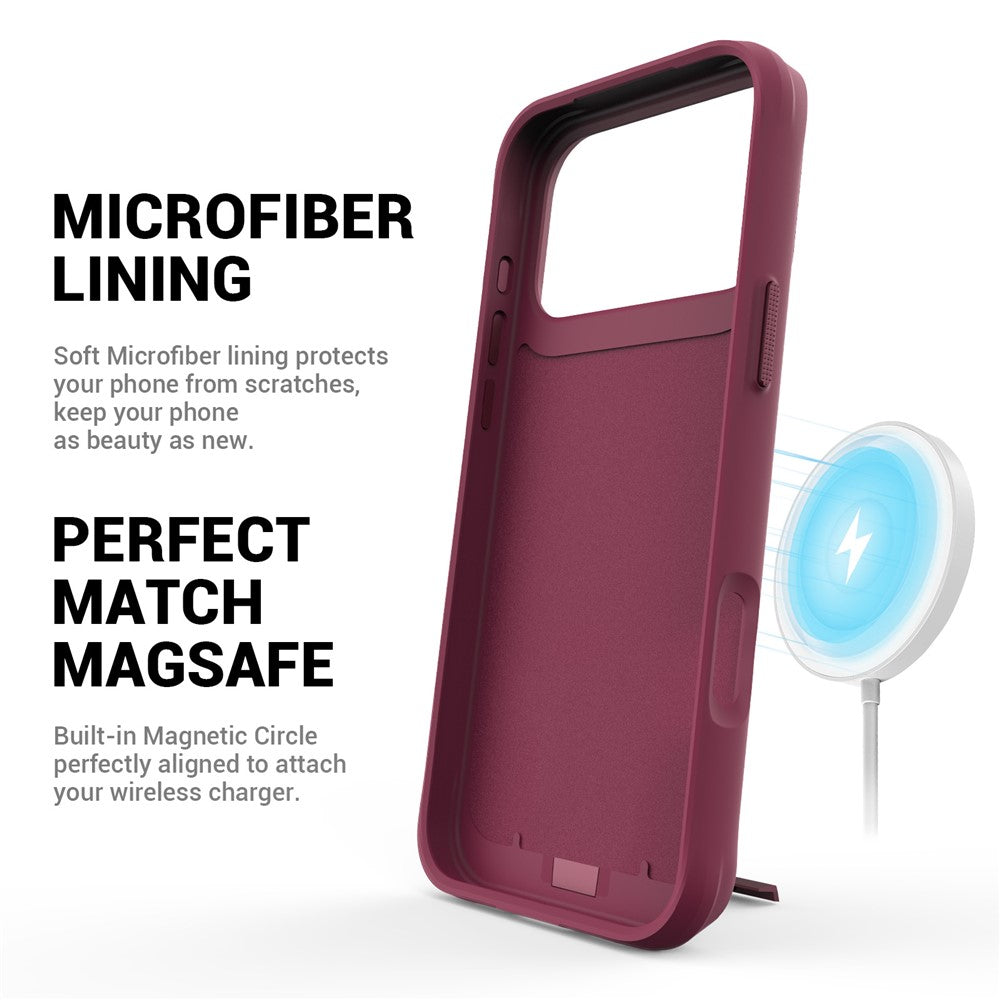 For iPhone 17 Pro Max Magnetic Case PC + TPU Phone Cover with Hidden Kickstand - Red