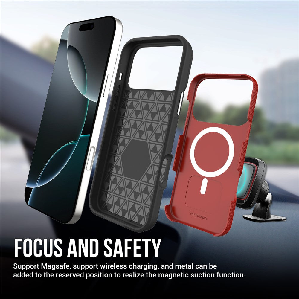 For iPhone 17 Pro Max Case Compatible with MagSafe Protective TPU+PC Phone Cover - Red