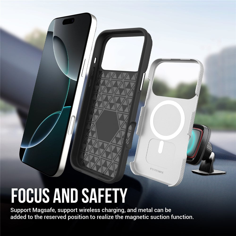 For iPhone 17 Pro Max Case Compatible with MagSafe Protective TPU+PC Phone Cover - Silver