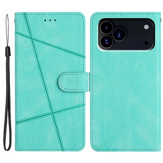 For iPhone 17 Pro Max Wallet Case Line Imprinted Skin-Touch Leather Flip Phone Cover - Green